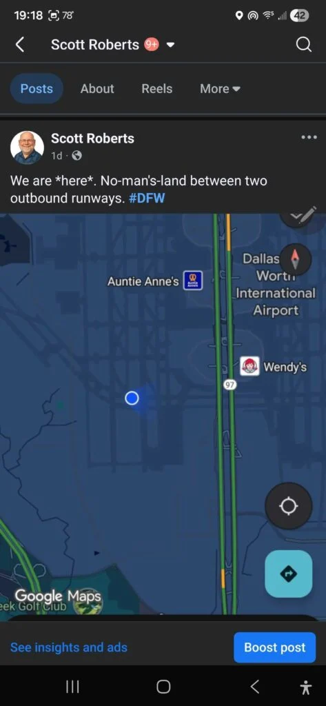 Map showing no-man's-land near DFW airport