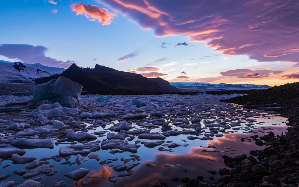 lagoon, ice, glacier, sea, waves, iceland, snow, mountains, nature, highlands, jökursarlon, landscape